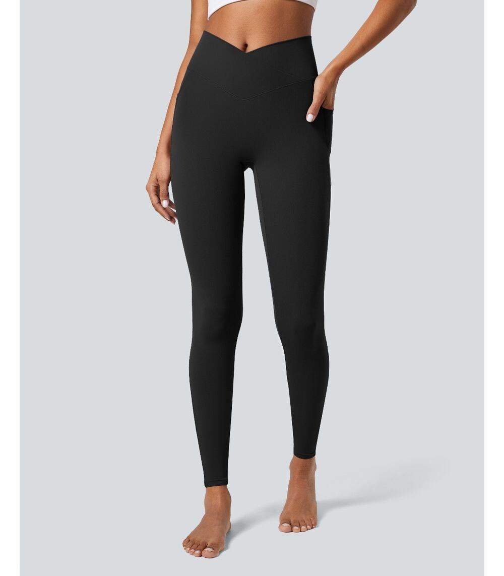 Halara SoftlyZero™ Crossover Pocket Plain Leggings 7/8 black NWoT size Large